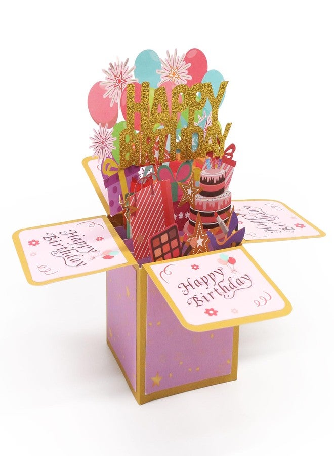 Fushing 3D Pop Up Birthday Card - Sweet Birthday Box Greeting Card Box with Blank Message Card & Envelope, Unique Handmade Scrapbook for Wife, Women, Men, Kids, Daughter, Son, Mom, Dad, Friend (Pink) - Image 1
