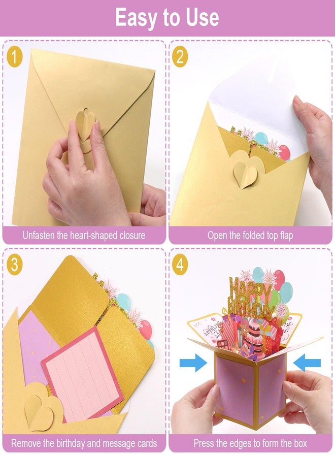 Fushing 3D Pop Up Birthday Card - Sweet Birthday Box Greeting Card Box with Blank Message Card & Envelope, Unique Handmade Scrapbook for Wife, Women, Men, Kids, Daughter, Son, Mom, Dad, Friend (Pink) - Image 3