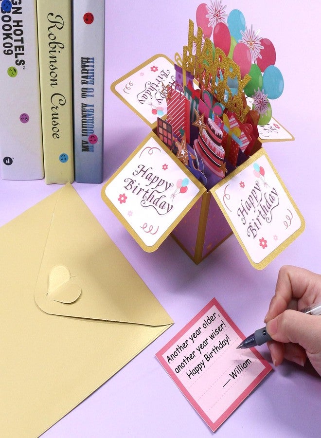 Fushing 3D Pop Up Birthday Card - Sweet Birthday Box Greeting Card Box with Blank Message Card & Envelope, Unique Handmade Scrapbook for Wife, Women, Men, Kids, Daughter, Son, Mom, Dad, Friend (Pink) - Image 5