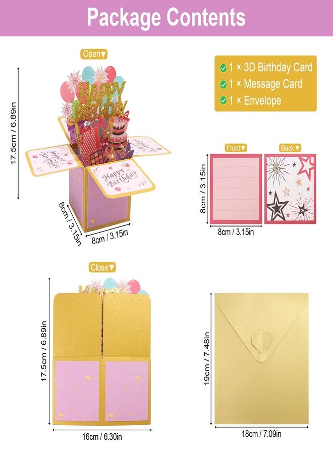 Fushing 3D Pop Up Birthday Card - Sweet Birthday Box Greeting Card Box with Blank Message Card & Envelope, Unique Handmade Scrapbook for Wife, Women, Men, Kids, Daughter, Son, Mom, Dad, Friend (Pink) - Image 2
