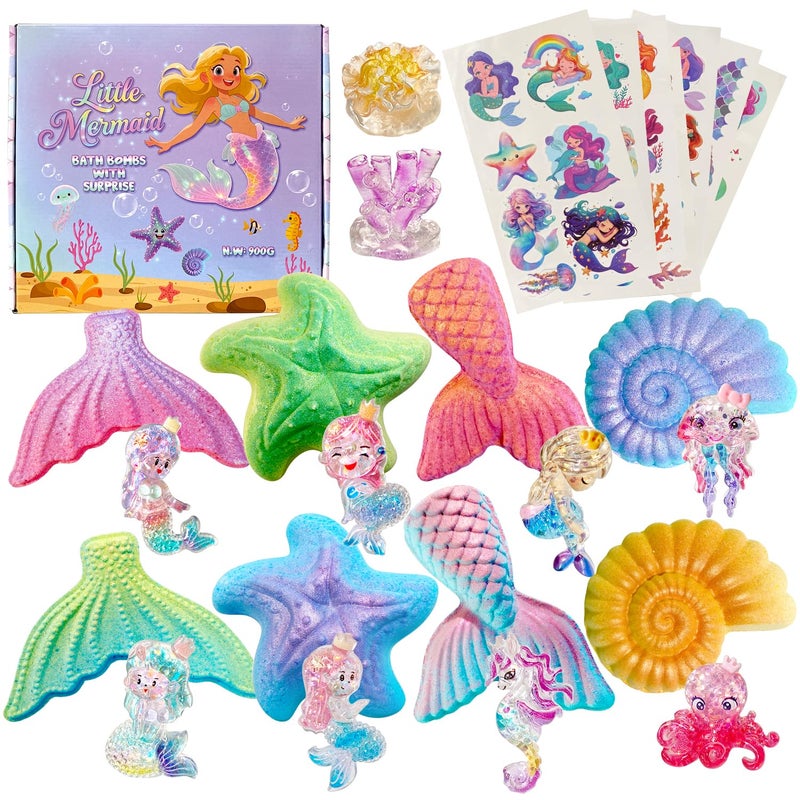 Clear and Fresh Clear&Fresh Mermaid Bath Bombs for Kids with Surprise Toys Inside, 9 Extra Large Bath Salts with Calming and Long-Lasting Scent, Natural Bubble Bath Bombs for Girls Sensitive Skin - Image 1
