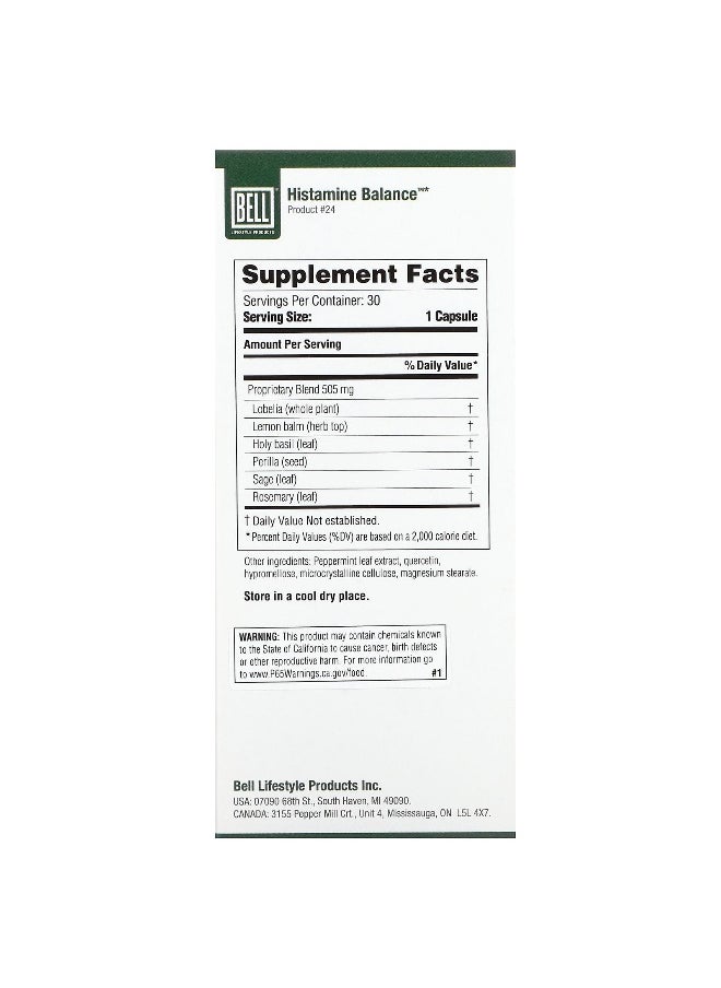 Bell Lifestyle Bell Lifestyle, Histamine Balance, 30 Veggie Capsules  - Image 2