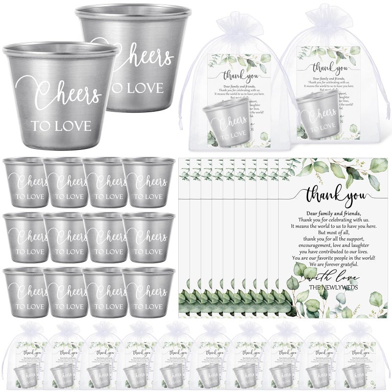 Uiifan 25 Set Wedding Favors for Guests Bulk Shot Glasses Cheers to Love Stainless Steel Shot Glasses with Thank You Cards Organza Bags for Guest Wedding Newlyweds Bridal Shower Gifts Souvenir - Image 2