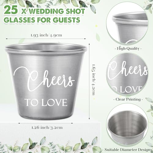 Uiifan 25 Set Wedding Favors for Guests Bulk Shot Glasses Cheers to Love Stainless Steel Shot Glasses with Thank You Cards Organza Bags for Guest Wedding Newlyweds Bridal Shower Gifts Souvenir - Image 3