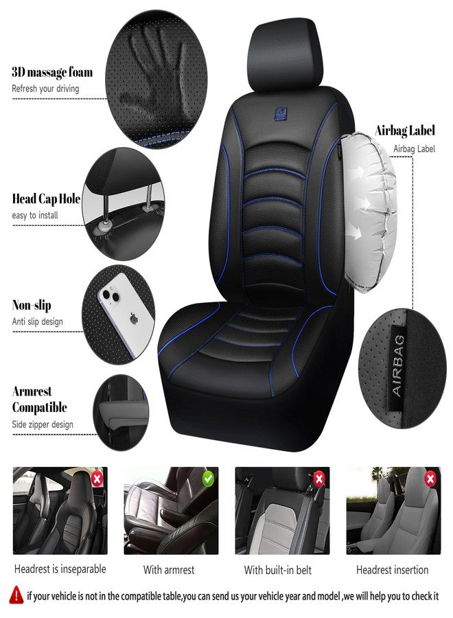 CAR PASS 3D Foam PU Leather Car Seat Covers, Universal Seat Covers Front 2 for Trucks SUV Sedan Automotive Seat Covers Armrest Airbag Compatible Waterproof Comfortable Faux Nappa Leather Black Blue - Image 3