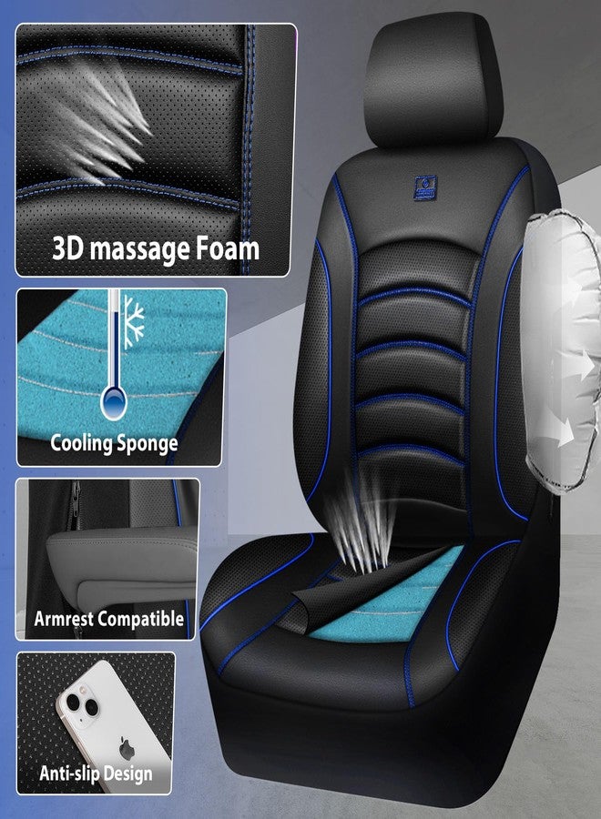 CAR PASS 3D Foam PU Leather Car Seat Covers, Universal Seat Covers Front 2 for Trucks SUV Sedan Automotive Seat Covers Armrest Airbag Compatible Waterproof Comfortable Faux Nappa Leather Black Blue - Image 2