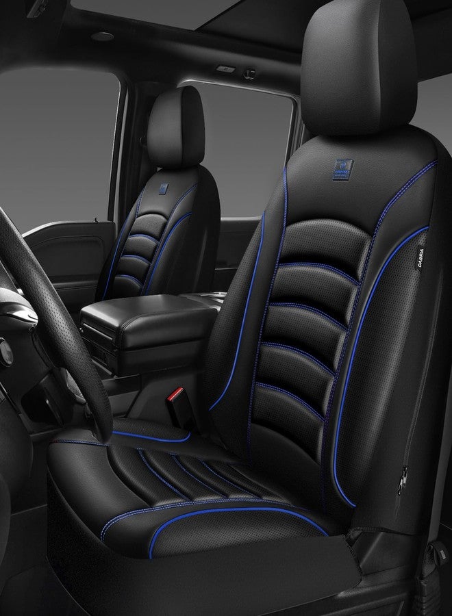 CAR PASS 3D Foam PU Leather Car Seat Covers, Universal Seat Covers Front 2 for Trucks SUV Sedan Automotive Seat Covers Armrest Airbag Compatible Waterproof Comfortable Faux Nappa Leather Black Blue - Image 1