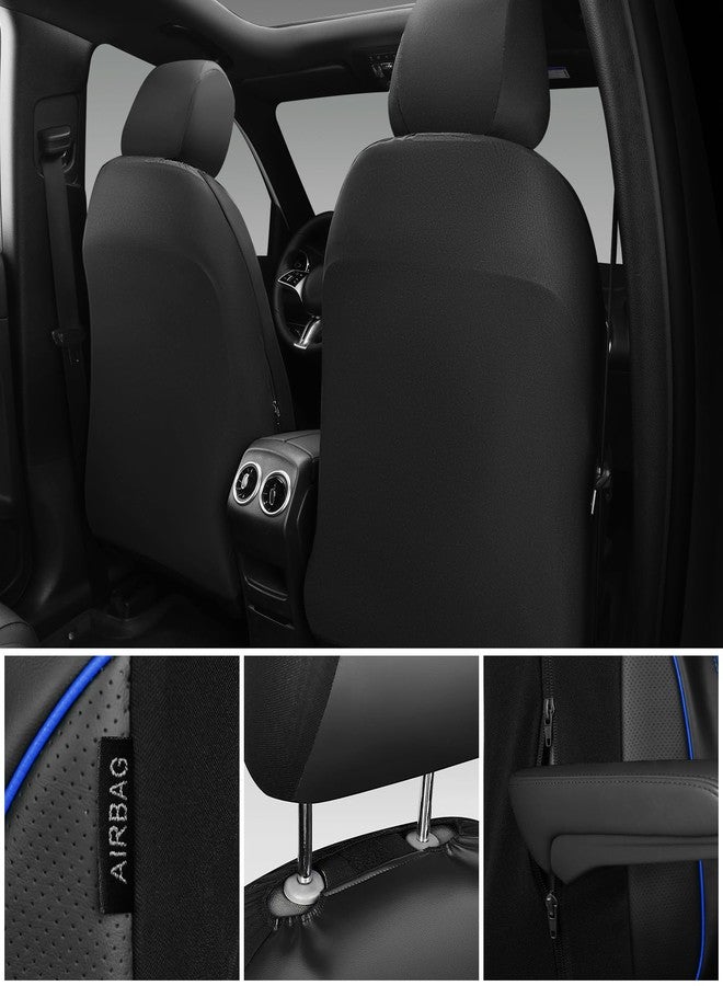 CAR PASS 3D Foam PU Leather Car Seat Covers, Universal Seat Covers Front 2 for Trucks SUV Sedan Automotive Seat Covers Armrest Airbag Compatible Waterproof Comfortable Faux Nappa Leather Black Blue - Image 4