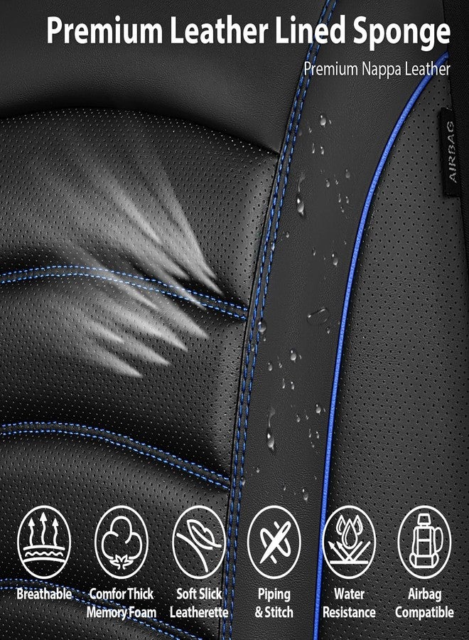 CAR PASS 3D Foam PU Leather Car Seat Covers, Universal Seat Covers Front 2 for Trucks SUV Sedan Automotive Seat Covers Armrest Airbag Compatible Waterproof Comfortable Faux Nappa Leather Black Blue - Image 5