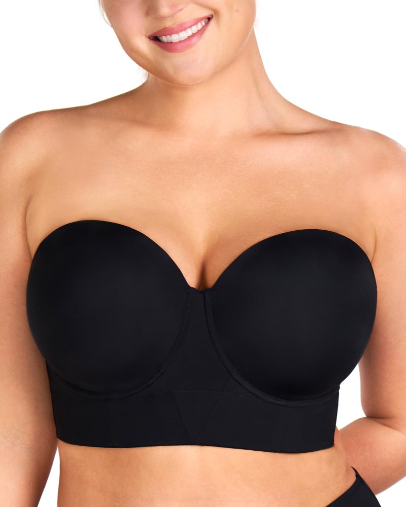 HSIA Strapless Bras for Women, Longline Corset for Large Bust Plus Size Supportive Bustier Minimizer Convertible Bandeau, Black 38D - Image 1