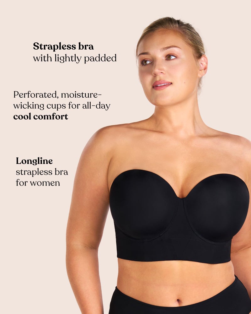 HSIA Strapless Bras for Women, Longline Corset for Large Bust Plus Size Supportive Bustier Minimizer Convertible Bandeau, Black 38D - Image 4