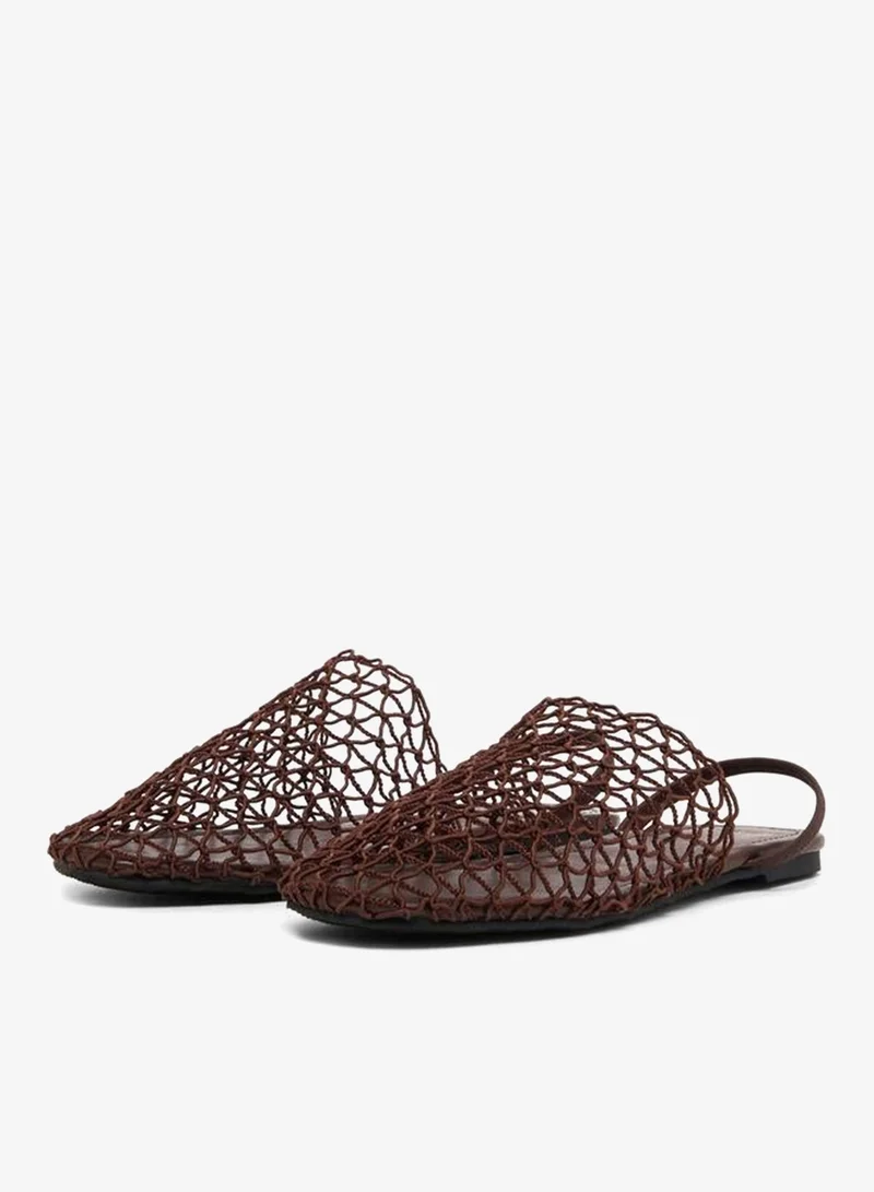Styli Women Brown Crochet Flat Slingback Sandals