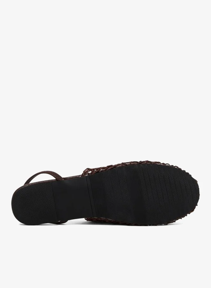 Styli  Women Brown Crochet Flat Slingback Sandals for Women | Best Price UAE