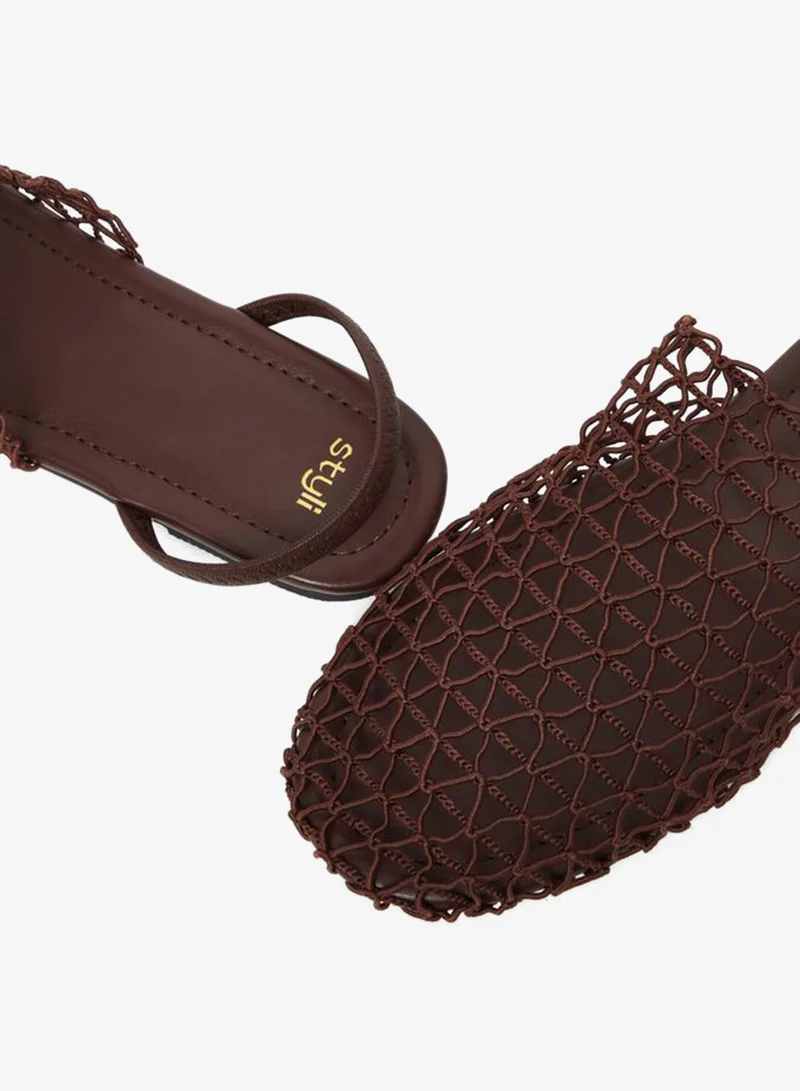 Styli Women Brown Crochet Flat Slingback Sandals