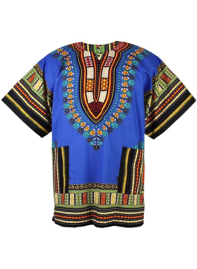 CHAINUPON African Dashiki Cotton Shirt Unisex Tribal Festival Boho Hippie Kaftan (Large, Dark Blue) - Image 1