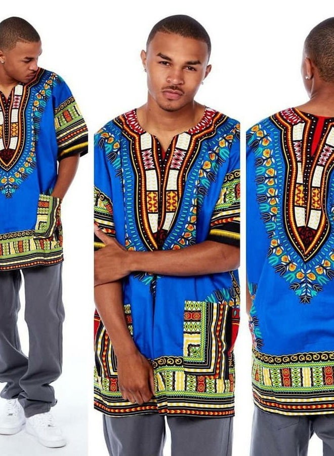 CHAINUPON African Dashiki Cotton Shirt Unisex Tribal Festival Boho Hippie Kaftan (Large, Dark Blue) - Image 2