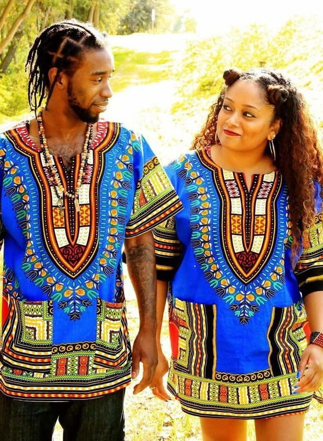 CHAINUPON African Dashiki Cotton Shirt Unisex Tribal Festival Boho Hippie Kaftan (Large, Dark Blue) - Image 3