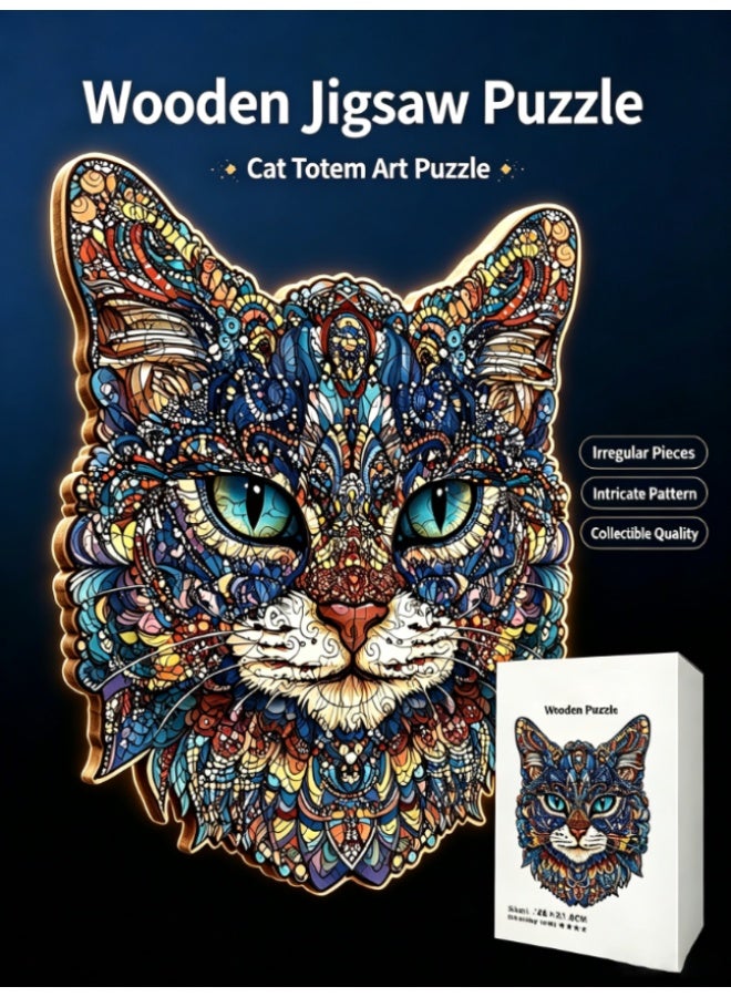 CityRiya-Long Unique Animal Shaped Wooden Jigsaw Puzzle, 212 Piece Mandala Art Cat Wooden Puzzle, Handmade Decorative Puzzle Artwork For Living Room Home Ornament Gift (JJYM-25115-L) - Image 1