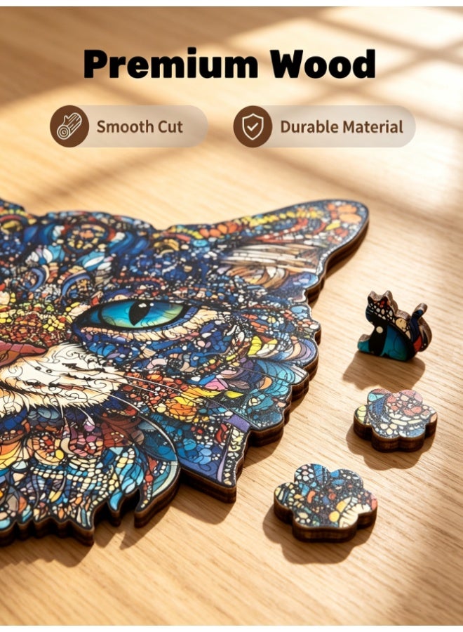 CityRiya-Long Unique Animal Shaped Wooden Jigsaw Puzzle, 212 Piece Mandala Art Cat Wooden Puzzle, Handmade Decorative Puzzle Artwork For Living Room Home Ornament Gift (JJYM-25115-L) - Image 5