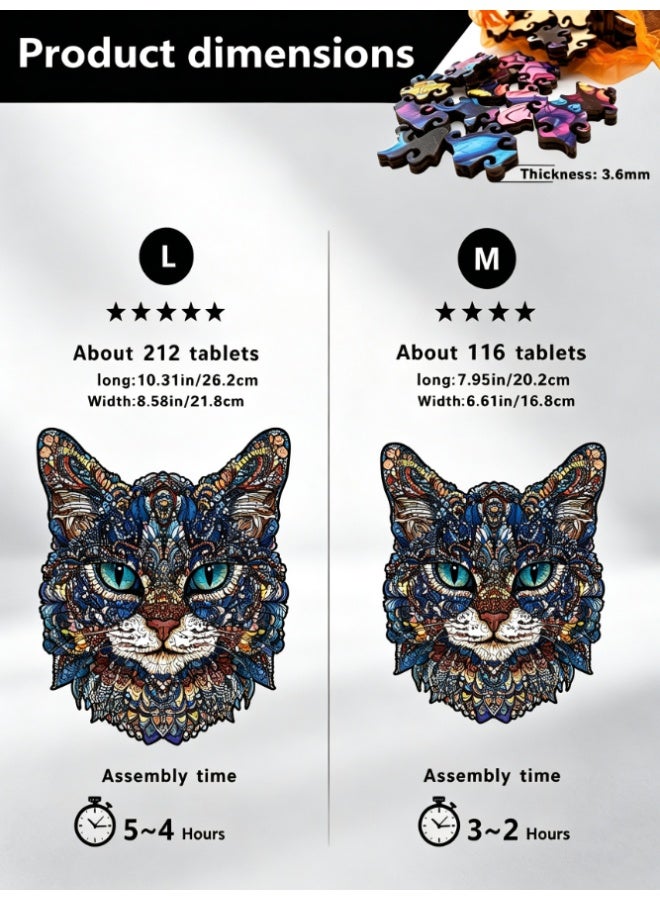 CityRiya-Long Unique Animal Shaped Wooden Jigsaw Puzzle, 212 Piece Mandala Art Cat Wooden Puzzle, Handmade Decorative Puzzle Artwork For Living Room Home Ornament Gift (JJYM-25115-L) - Image 3