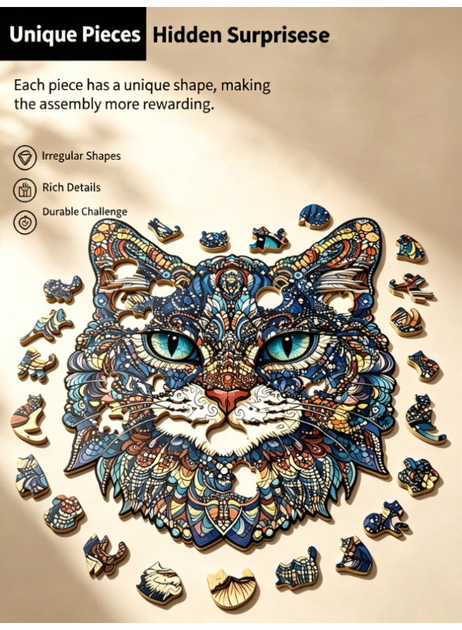 CityRiya-Long Unique Animal Shaped Wooden Jigsaw Puzzle, 212 Piece Mandala Art Cat Wooden Puzzle, Handmade Decorative Puzzle Artwork For Living Room Home Ornament Gift (JJYM-25115-L) - Image 2