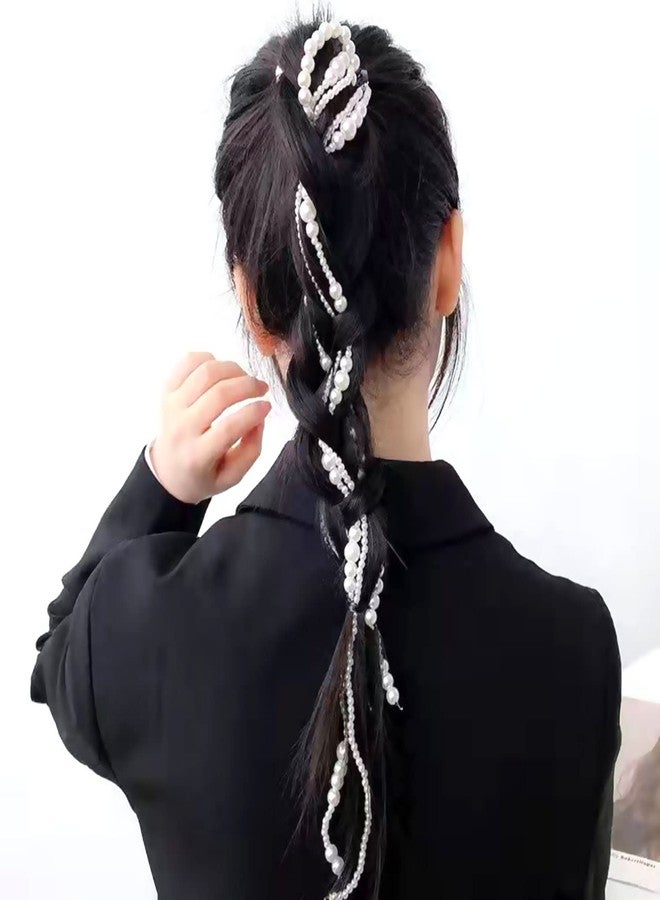 Belicia 3 Pcs Premium Faux Pearl beads strands Hair Clip In Hair Braiding clips Long Hair Extension Hair Chain DIY Accessories Fashion Hair Band Hair Accessories for Women Girls (White) - Image 3