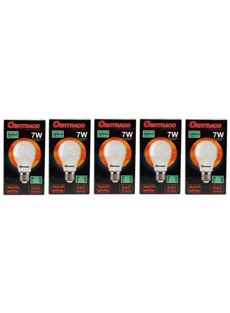 OSHTRACO E27 Base Led Bulb 7 W Warm White 5 Pc