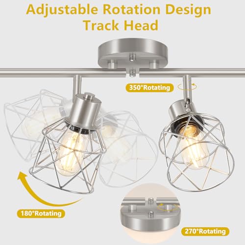 Baocuz 4-Light Kitchen Lighting Fixtures, Adjustable Multi-Directional Brushed Nickel Track Ceiling Light, Semi Flush Mount Ceiling Spotlight with Wire Cages for Living Room, Bedroom, Hallway - Image 3