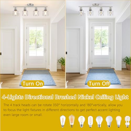Baocuz 4-Light Kitchen Lighting Fixtures, Adjustable Multi-Directional Brushed Nickel Track Ceiling Light, Semi Flush Mount Ceiling Spotlight with Wire Cages for Living Room, Bedroom, Hallway - Image 5