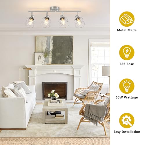 Baocuz 4-Light Kitchen Lighting Fixtures, Adjustable Multi-Directional Brushed Nickel Track Ceiling Light, Semi Flush Mount Ceiling Spotlight with Wire Cages for Living Room, Bedroom, Hallway - Image 4