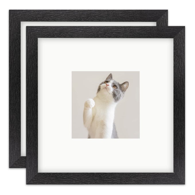 PICTURE FRAMES 8X8 SET OF 2 BLACK WOOD GRAIN PHOTO FRAME FOR GALLERY WALL MOUNTING OR TABLETOP DISPLAY