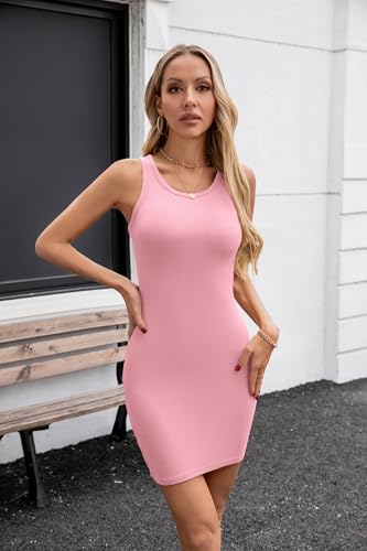 Valiamcep Summer Dresses for Petite Women Pink Ribbed Tank Dress Casual Sundresses for Women S - Image 2