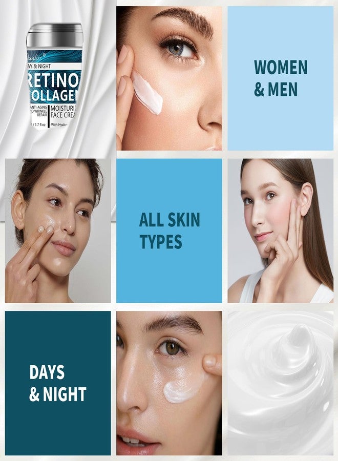danliss Collagen Retinol Cream for Face with Hyaluronic Acid Day & Night Moisturizer Face Cream Skin Tightening Cream for Face & Neck Cream Lifting & Recovery Rapid Wrinkles Repair 1.7 Oz (blue, 2 bottle - Image 2