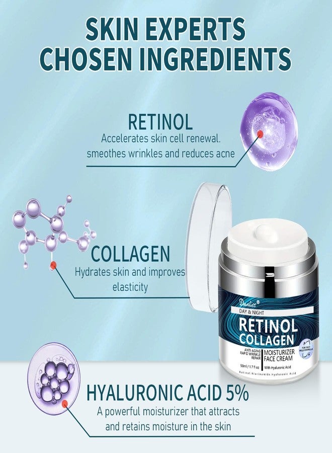 danliss Collagen Retinol Cream for Face with Hyaluronic Acid Day & Night Moisturizer Face Cream Skin Tightening Cream for Face & Neck Cream Lifting & Recovery Rapid Wrinkles Repair 1.7 Oz (blue, 2 bottle - Image 4