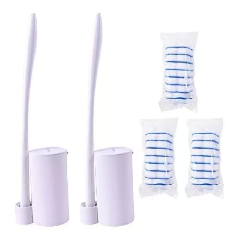 Topo Bear Disposable Toilet Brush Holder Set Toilet Wand Pack of 2 Toilet Cleaner Scrubber with 24 Refills
