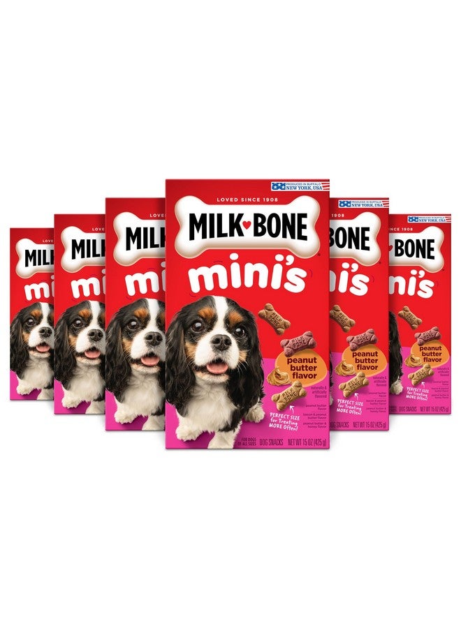 ميلك-بون مكافآت ميلك بون ميني بنكهة زبدة الفول السوداني للكلاب من جميع الأحجام، 15 أونصة (عبوة من 6 قطع)، قوام مقرمش يساعد على انتعاش النفس - Image 1