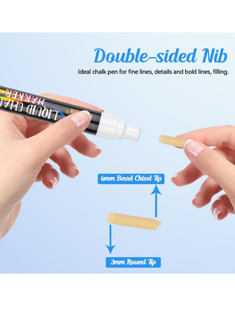 Generic Blackboard Dry Erase Markers 8 Pack White Chalk Pen Pens for Windows and Glass White Liquid Markers Erasable Chalk Markers with 3mm and 6mm Reversible Tips Wipeable Pen for Window Drawing  - Image 5