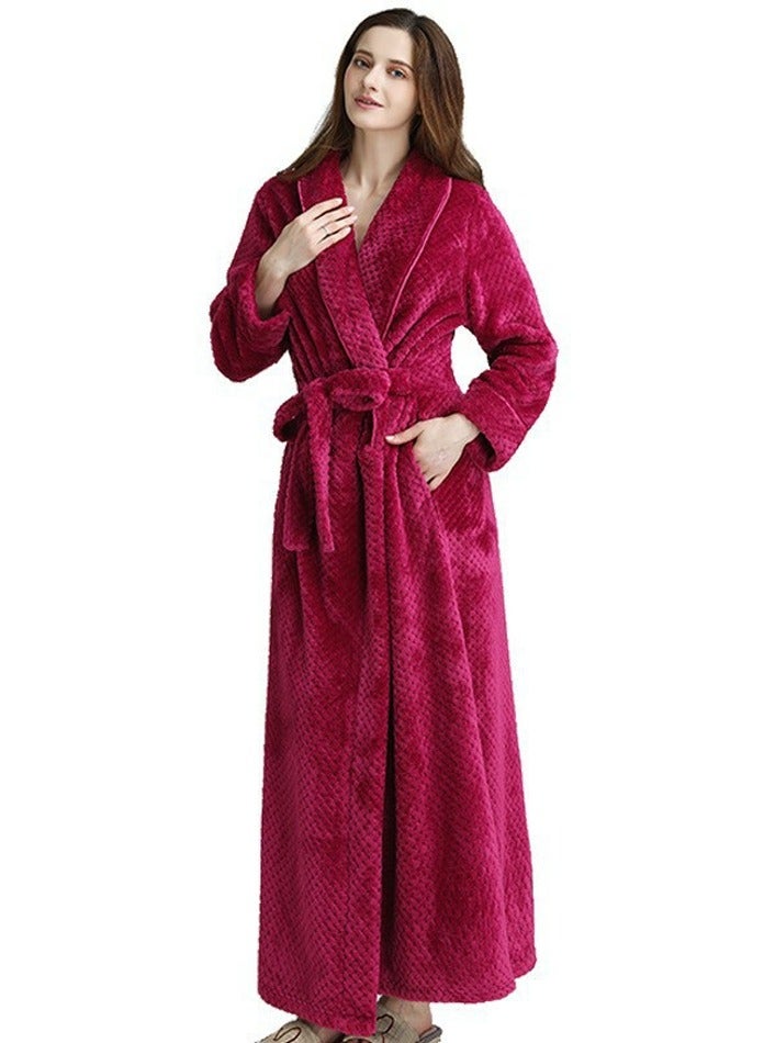 إسكدنيا المرأة الشتاء طويلة سميكة المرجان الصوف رداء حمام بيجاما ورد الأحمر