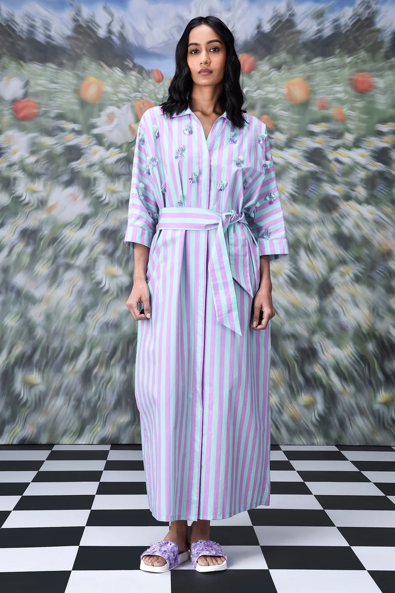 Genes Lecoanet Hemant Stripe Kaftaan - Pink Green