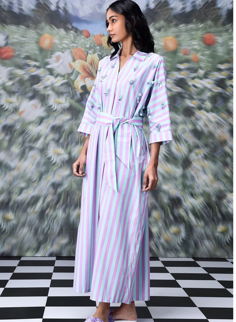 Genes Lecoanet Hemant قفطان مخطط وردي وأخضر