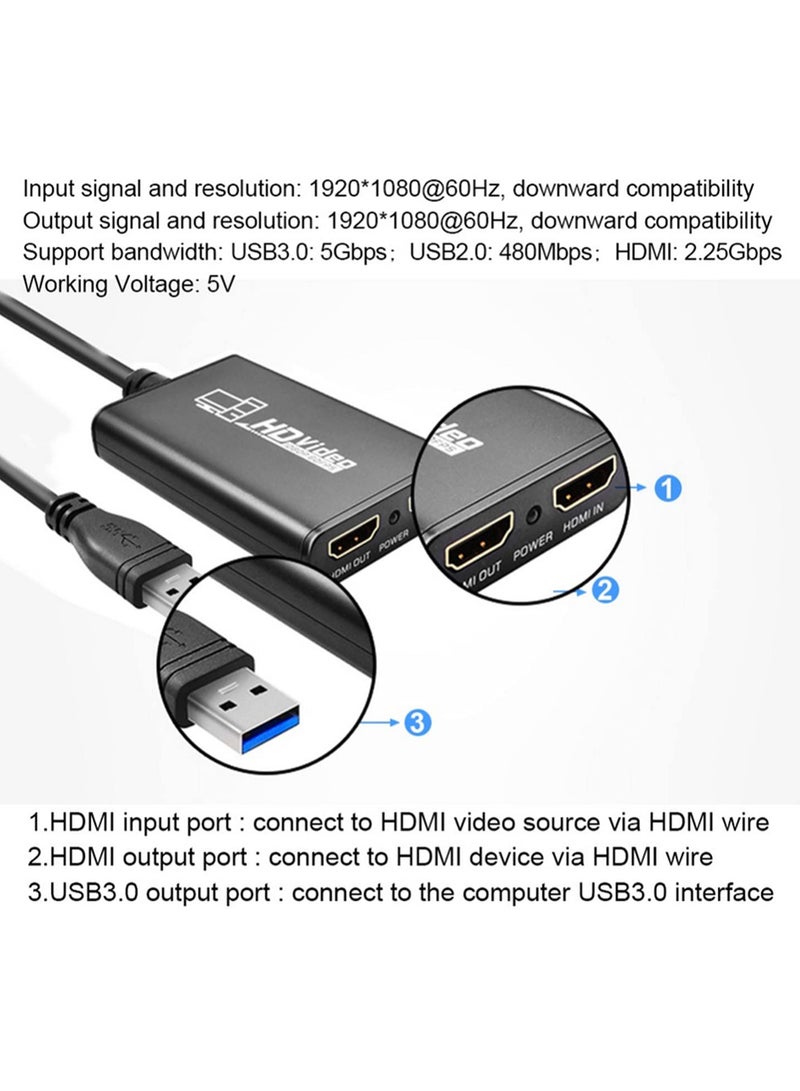 صندوق تسجيل فيديو ألعاب بدقة 1080P لبث مباشر، دونجل متوافق مع HDMI إلى USB 3.0 لجهاز PS3 و PS4، تشغيل/تسجيل في نفس الوقت مع كاميرا - Image 3