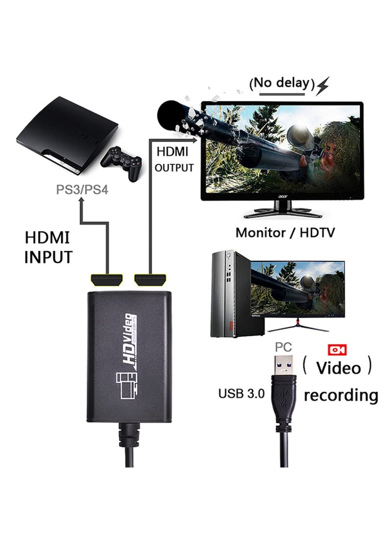 صندوق تسجيل فيديو ألعاب بدقة 1080P لبث مباشر، دونجل متوافق مع HDMI إلى USB 3.0 لجهاز PS3 و PS4، تشغيل/تسجيل في نفس الوقت مع كاميرا - Image 5