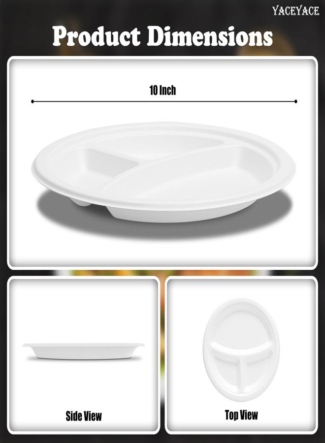 YACEYACE Compartment Paper Plates Bulk, 10 inch Biodegradable Sugarcane Plate,150 Pack Sturdy Disposable Paper Plates for Party, Home, Catering, BBQ - Image 2