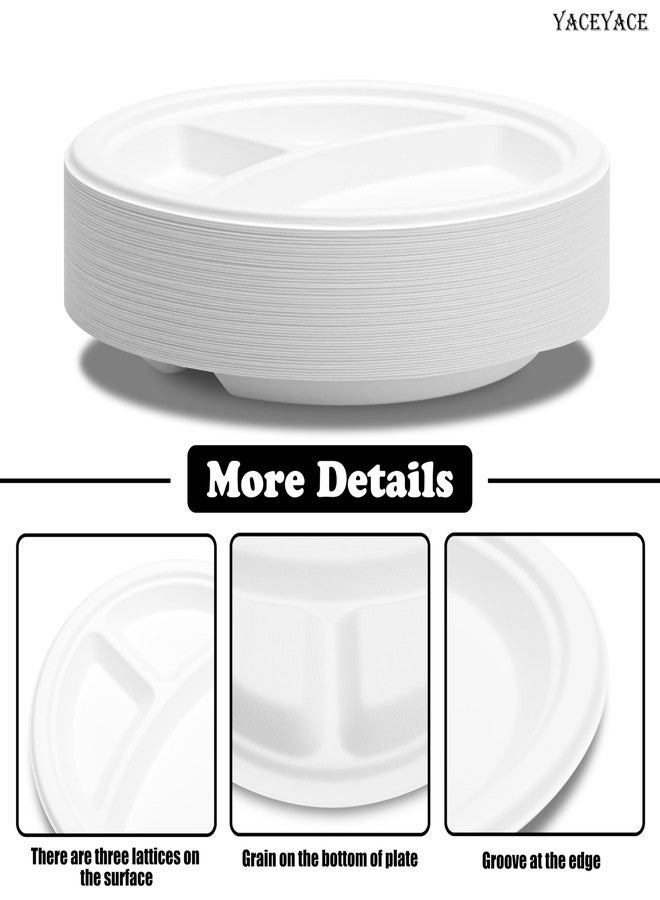 YACEYACE Compartment Paper Plates Bulk, 10 inch Biodegradable Sugarcane Plate,150 Pack Sturdy Disposable Paper Plates for Party, Home, Catering, BBQ - Image 3