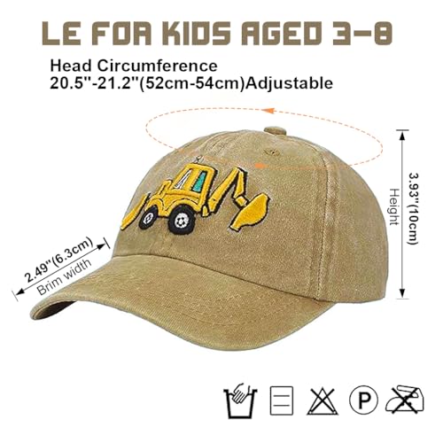 GUSTAVE® Kids Baseball Cap for Boys & Girls, Cartoon Embroidery Cotton Sun Hat with Adjustable Metal Buckle, UV Protection Wide Brim, Lightweight Summer Outdoor Fashion Cap for 3-8 Years Old, Khaki - Image 2