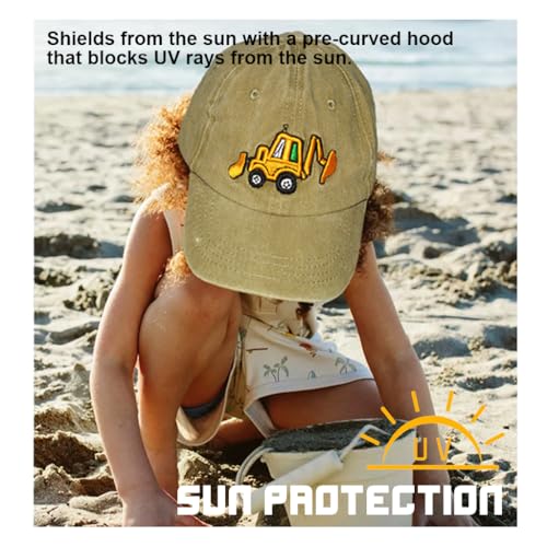 GUSTAVE® Kids Baseball Cap for Boys & Girls, Cartoon Embroidery Cotton Sun Hat with Adjustable Metal Buckle, UV Protection Wide Brim, Lightweight Summer Outdoor Fashion Cap for 3-8 Years Old, Khaki - Image 5