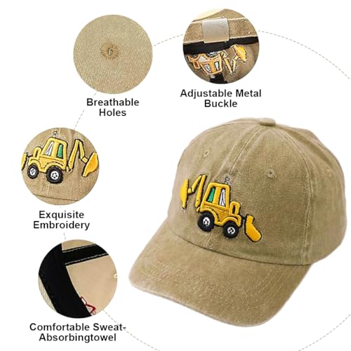 GUSTAVE® Kids Baseball Cap for Boys & Girls, Cartoon Embroidery Cotton Sun Hat with Adjustable Metal Buckle, UV Protection Wide Brim, Lightweight Summer Outdoor Fashion Cap for 3-8 Years Old, Khaki - Image 3