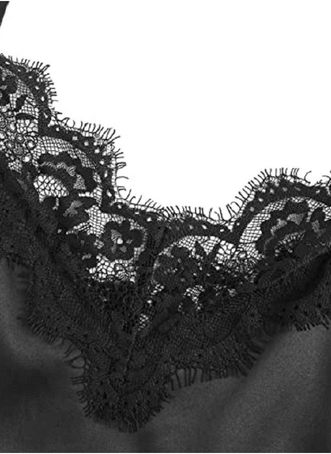 Generic - Large Nightwear Women's Lace Satin Sleepwear Cami Top and Shorts Lace Trim Strap Pajama Set - Image 1