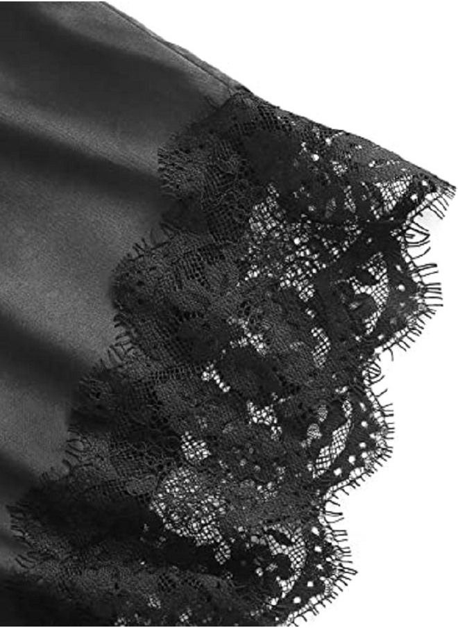 Generic - Large Nightwear Women's Lace Satin Sleepwear Cami Top and Shorts Lace Trim Strap Pajama Set - Image 1