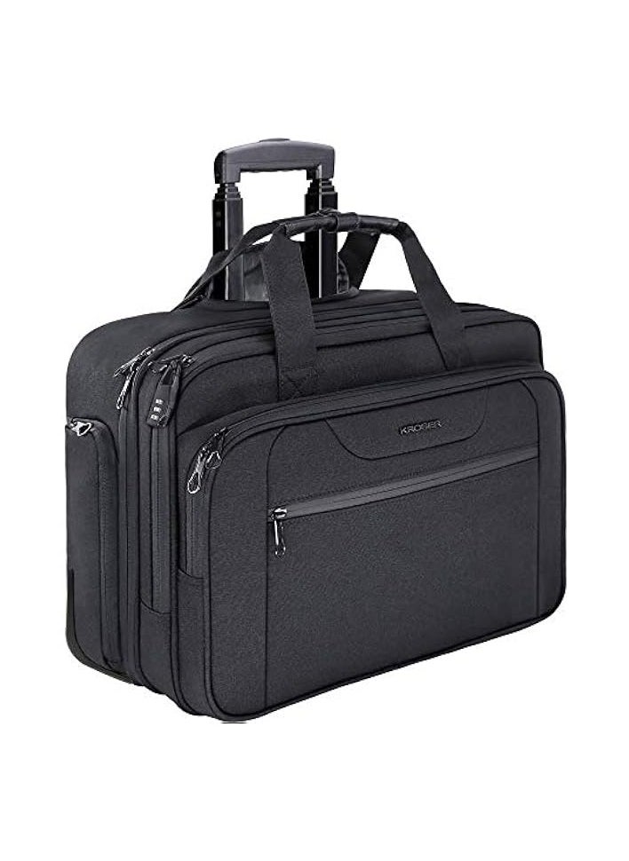 KROSER - KROSER Rolling Laptop Bag Premium Wheeled Briefcase Fits Up to 17.3 Inch Laptop Water-Proof Overnight Roller Case Computer Bag with RFID Pockets for Travel/Business/School/Men/Women-Black - Image 1